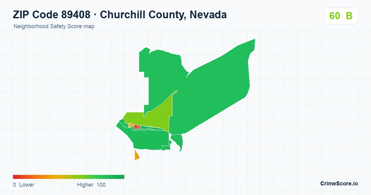 ZIP Code 89408 in Churchill County, Nevada neighborhood Safety Score map