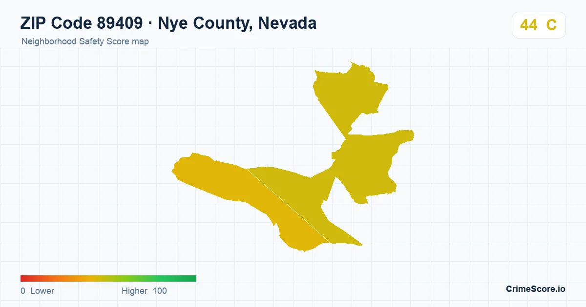 ZIP Code 89409 in Nye County, Nevada neighborhood Safety Score map