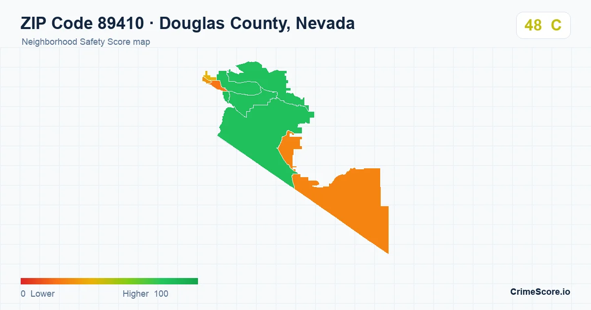 ZIP Code 89410 in Douglas County, Nevada neighborhood Safety Score map