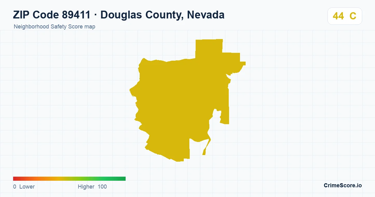 ZIP Code 89411 in Douglas County, Nevada neighborhood Safety Score map