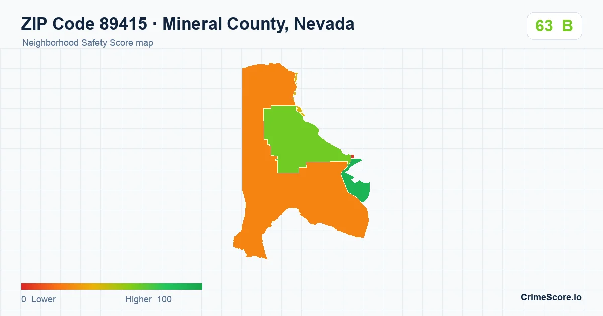 ZIP Code 89415 in Mineral County, Nevada neighborhood Safety Score map