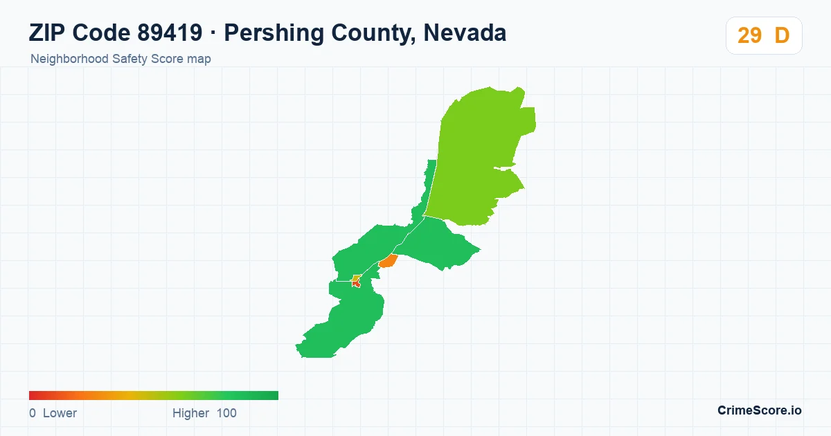 ZIP Code 89419 in Pershing County, Nevada neighborhood Safety Score map