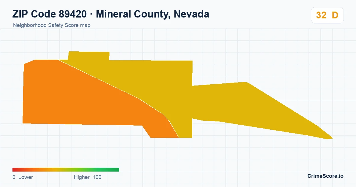 ZIP Code 89420 in Mineral County, Nevada neighborhood Safety Score map