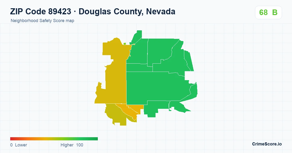 ZIP Code 89423 in Douglas County, Nevada neighborhood Safety Score map
