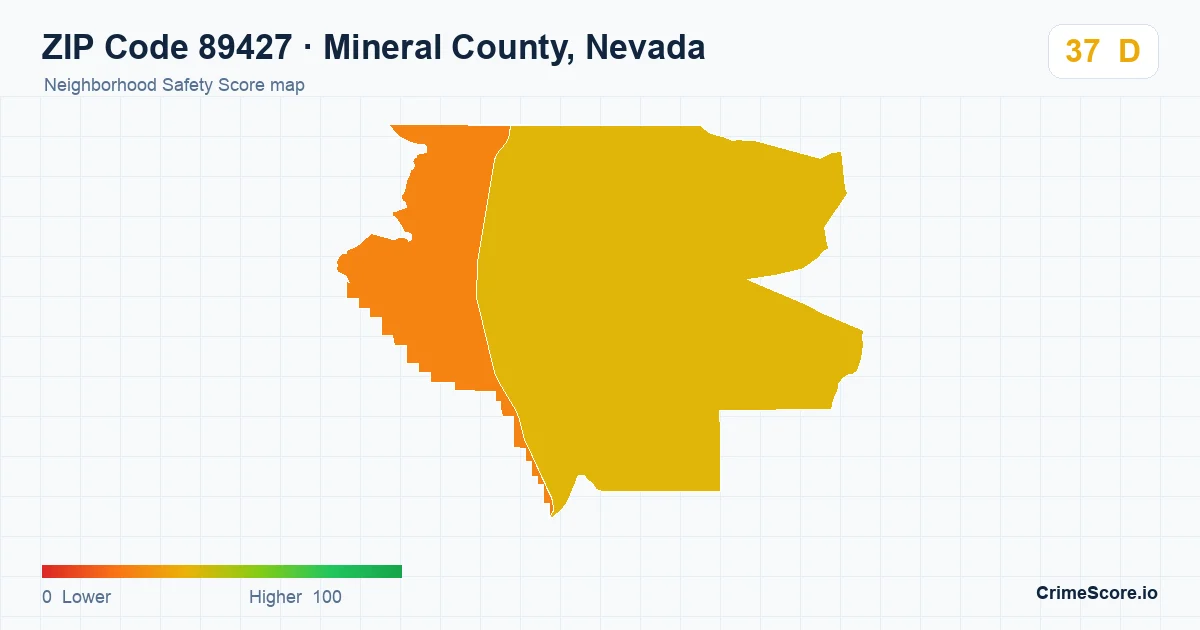 ZIP Code 89427 in Mineral County, Nevada neighborhood Safety Score map