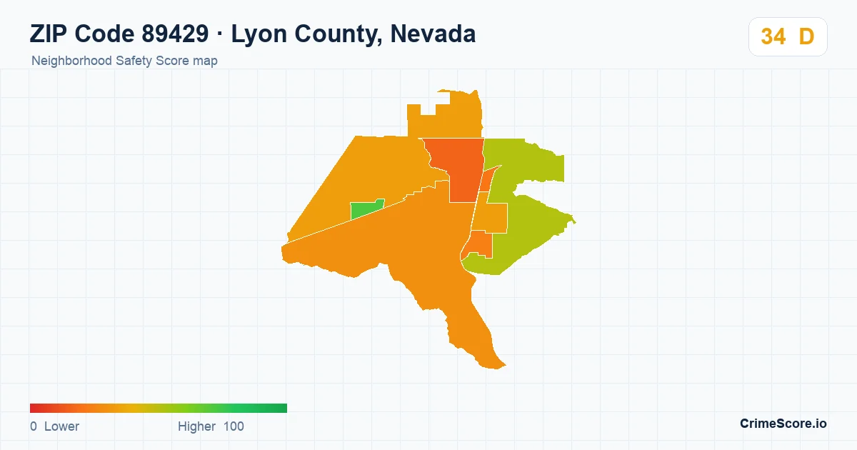 ZIP Code 89429 in Lyon County, Nevada neighborhood Safety Score map