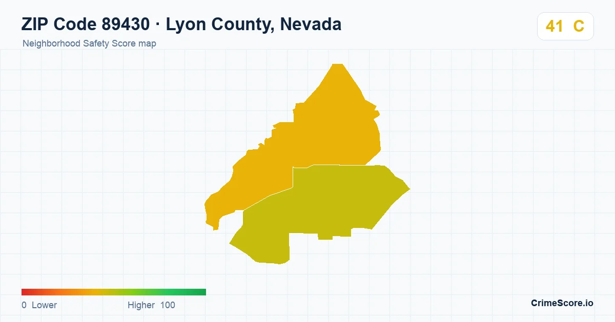 ZIP Code 89430 in Lyon County, Nevada neighborhood Safety Score map