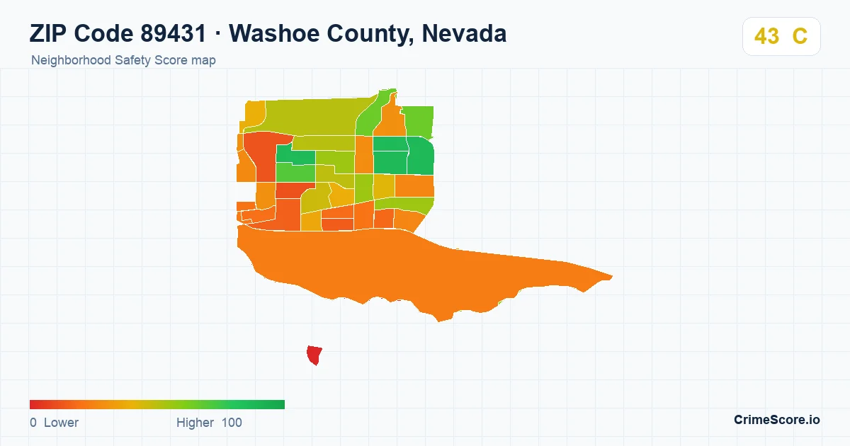 ZIP Code 89431 in Washoe County, Nevada neighborhood Safety Score map