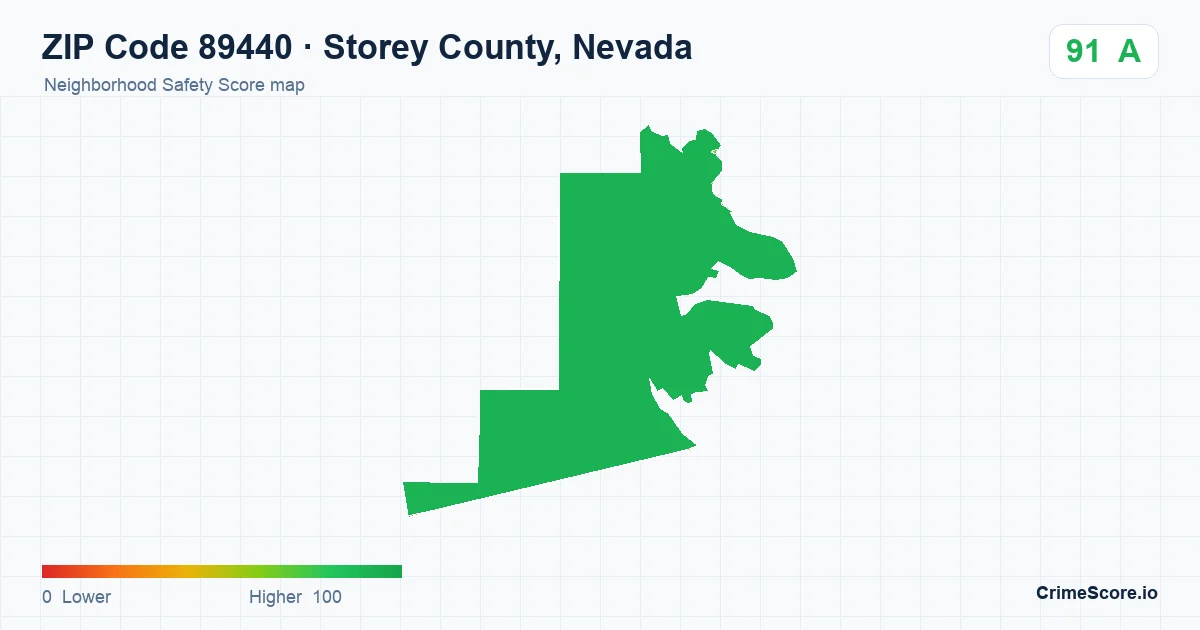 ZIP Code 89440 in Storey County, Nevada neighborhood Safety Score map