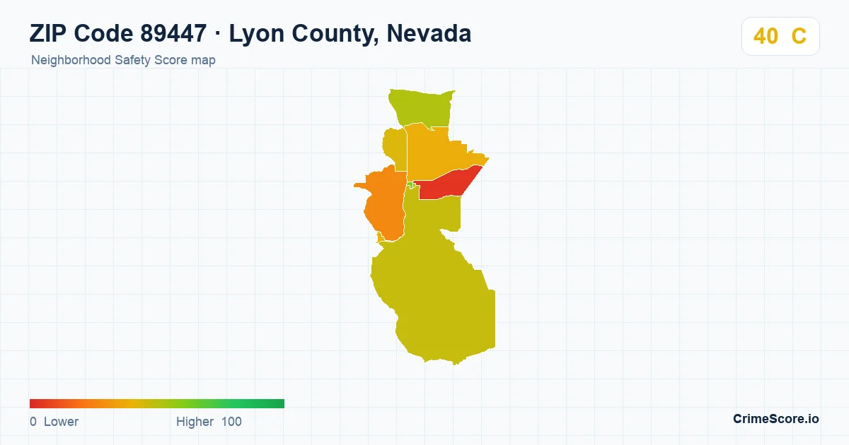 ZIP Code 89447 in Lyon County, Nevada neighborhood Safety Score map