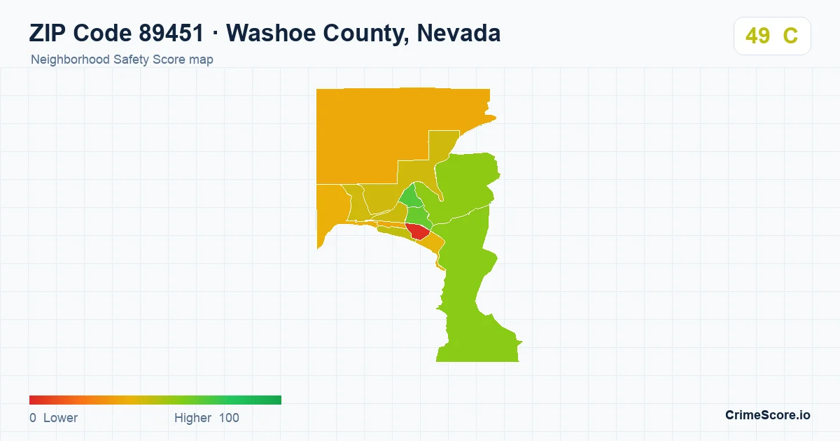 ZIP Code 89451 in Washoe County, Nevada neighborhood Safety Score map