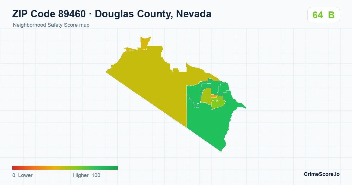 ZIP Code 89460 in Douglas County, Nevada neighborhood Safety Score map