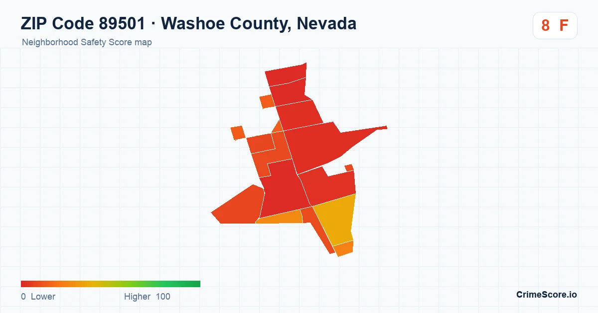 ZIP Code 89501 in Washoe County, Nevada neighborhood Safety Score map