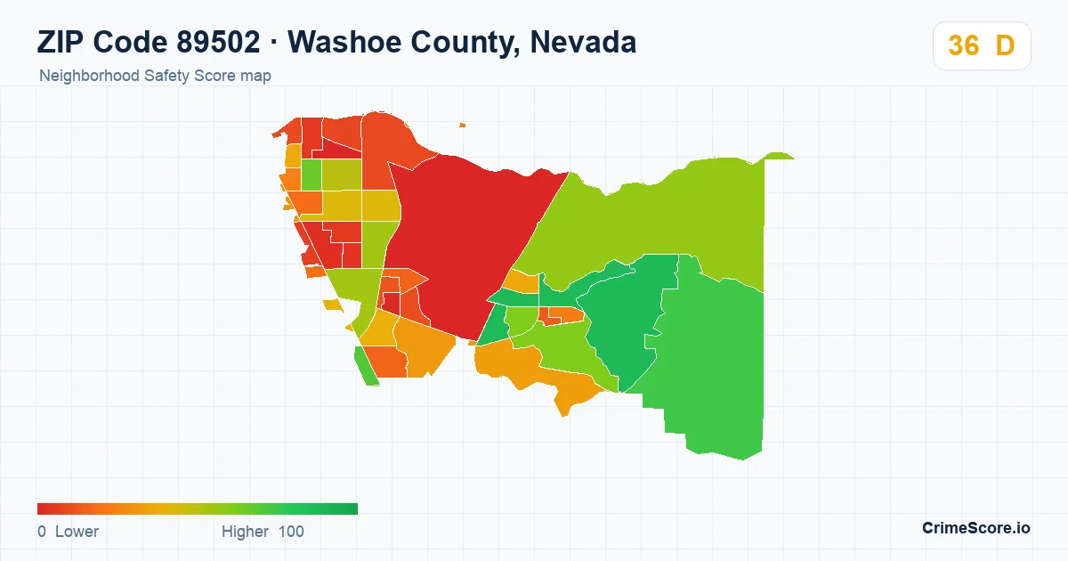 ZIP Code 89502 in Washoe County, Nevada neighborhood Safety Score map
