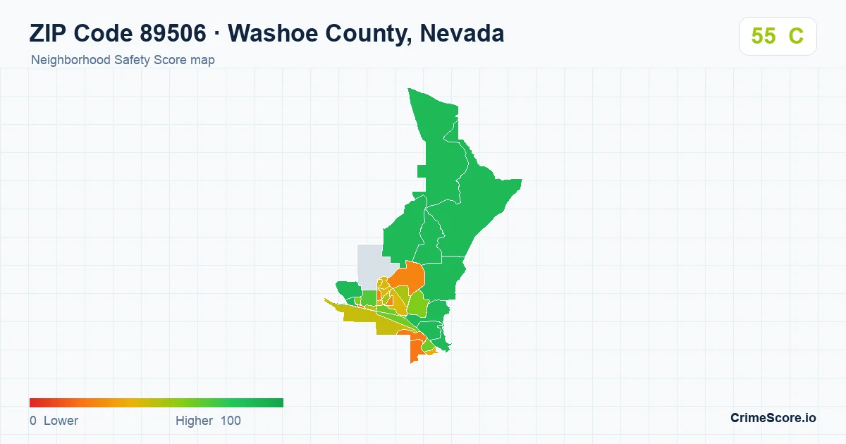 ZIP Code 89506 in Washoe County, Nevada neighborhood Safety Score map