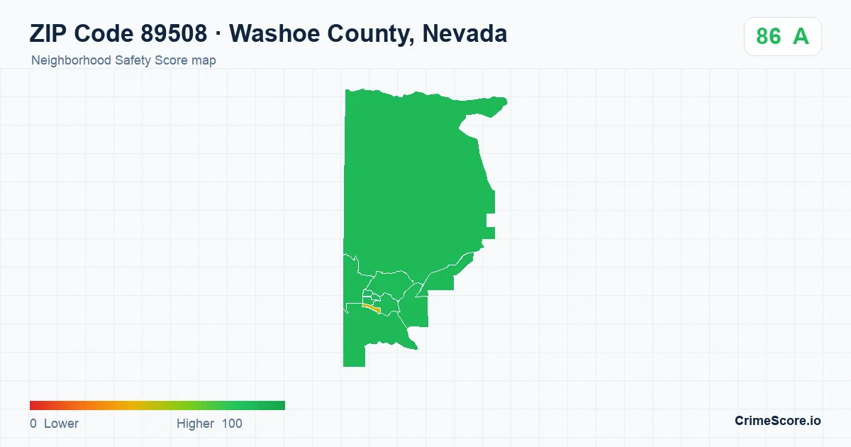 ZIP Code 89508 in Washoe County, Nevada neighborhood Safety Score map
