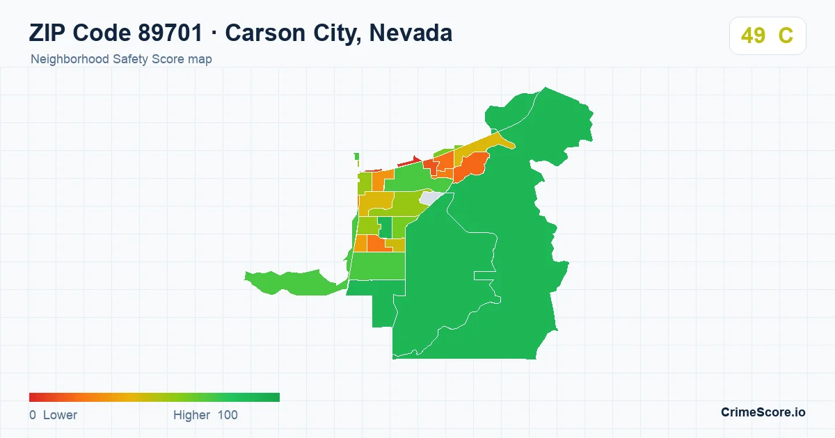 ZIP Code 89701 in Carson City, Nevada neighborhood Safety Score map