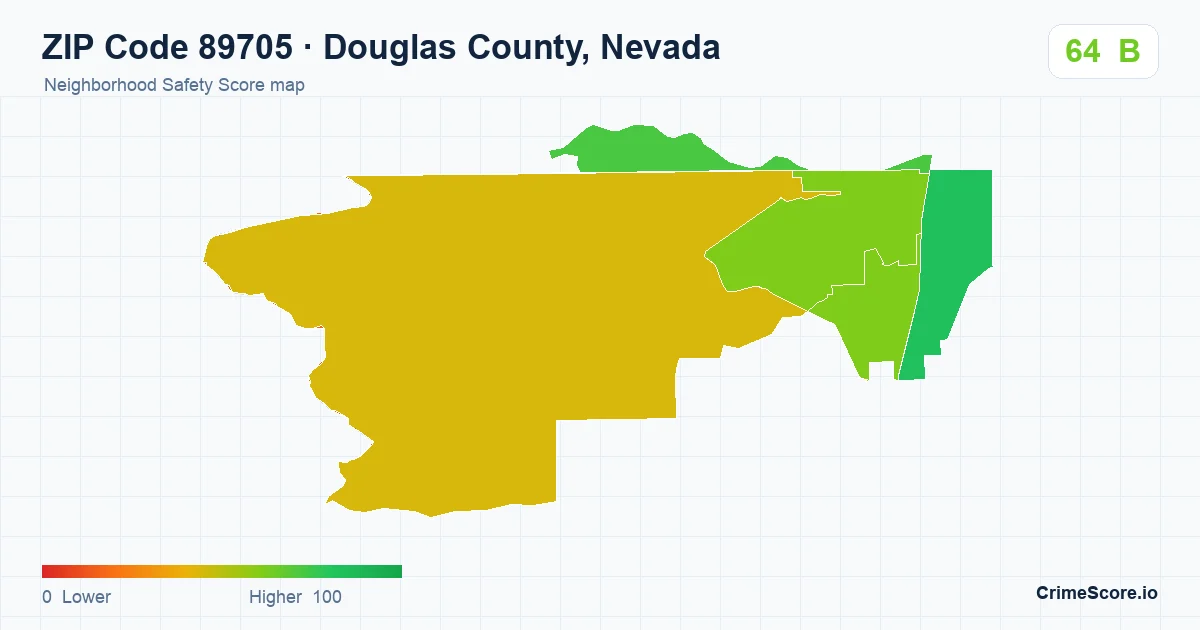 ZIP Code 89705 in Douglas County, Nevada neighborhood Safety Score map