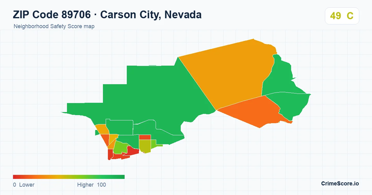 ZIP Code 89706 in Carson City, Nevada neighborhood Safety Score map