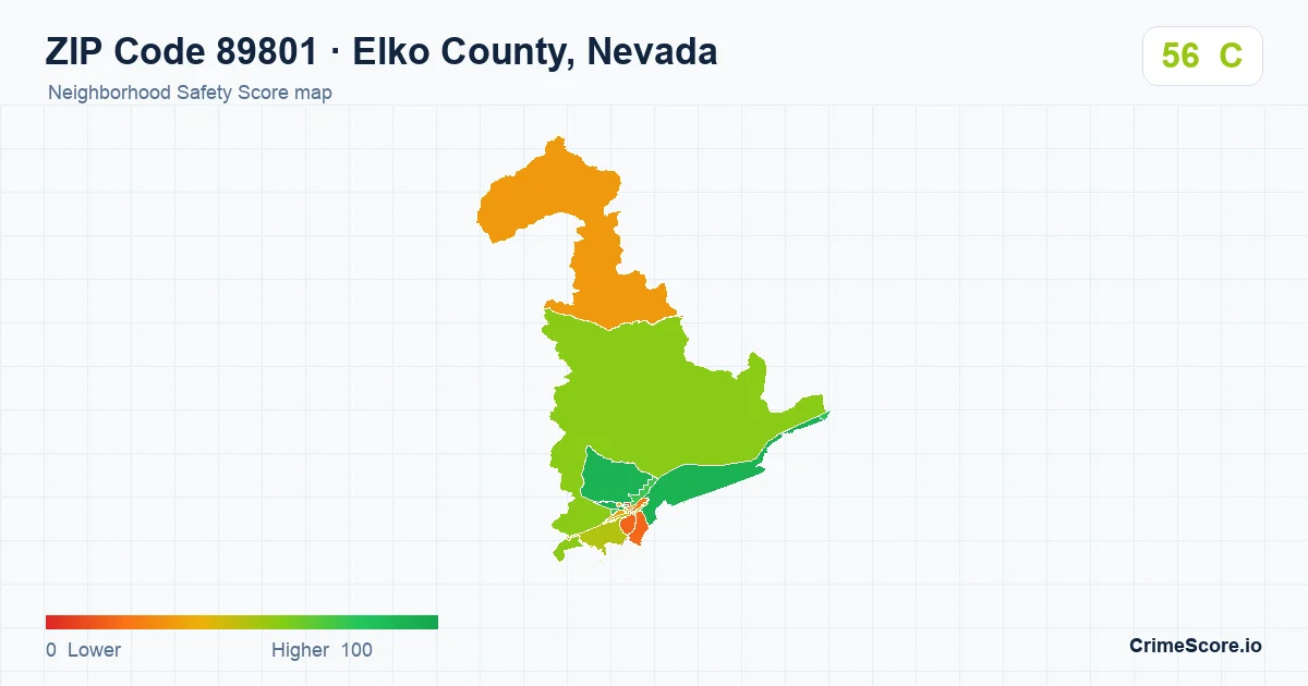 ZIP Code 89801 in Elko County, Nevada neighborhood Safety Score map