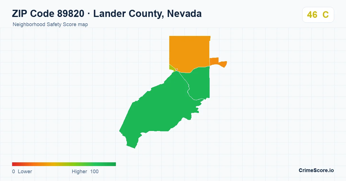 ZIP Code 89820 in Lander County, Nevada neighborhood Safety Score map