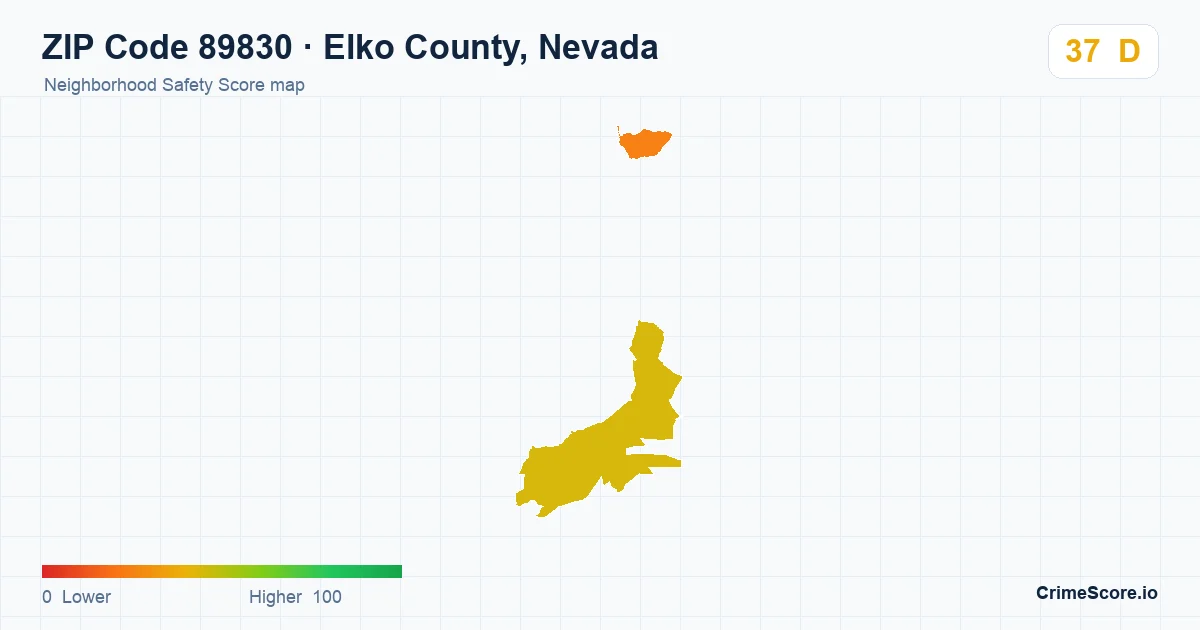 ZIP Code 89830 in Elko County, Nevada neighborhood Safety Score map