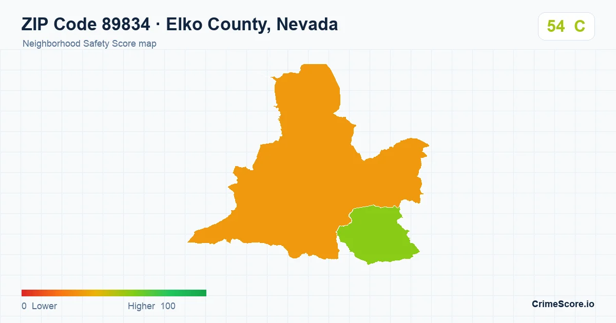 ZIP Code 89834 in Elko County, Nevada neighborhood Safety Score map