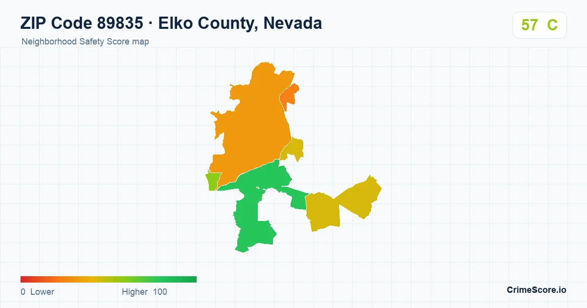 ZIP Code 89835 in Elko County, Nevada neighborhood Safety Score map