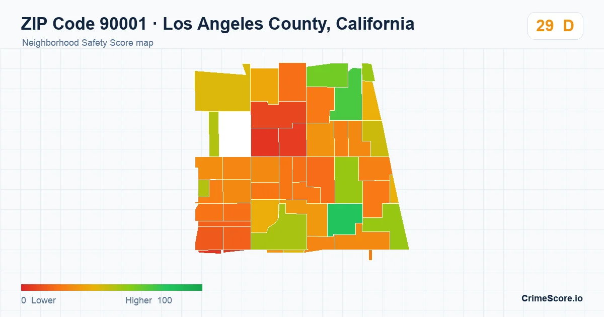 ZIP Code 90001 in Los Angeles County, California neighborhood Safety Score map
