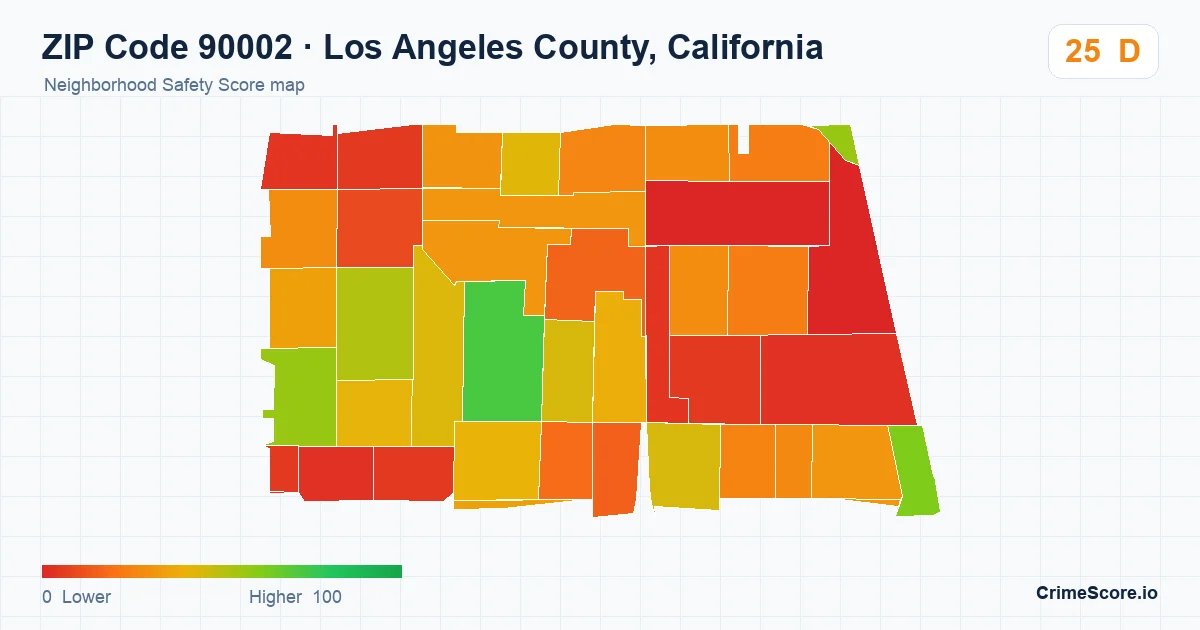 ZIP Code 90002 in Los Angeles County, California neighborhood Safety Score map