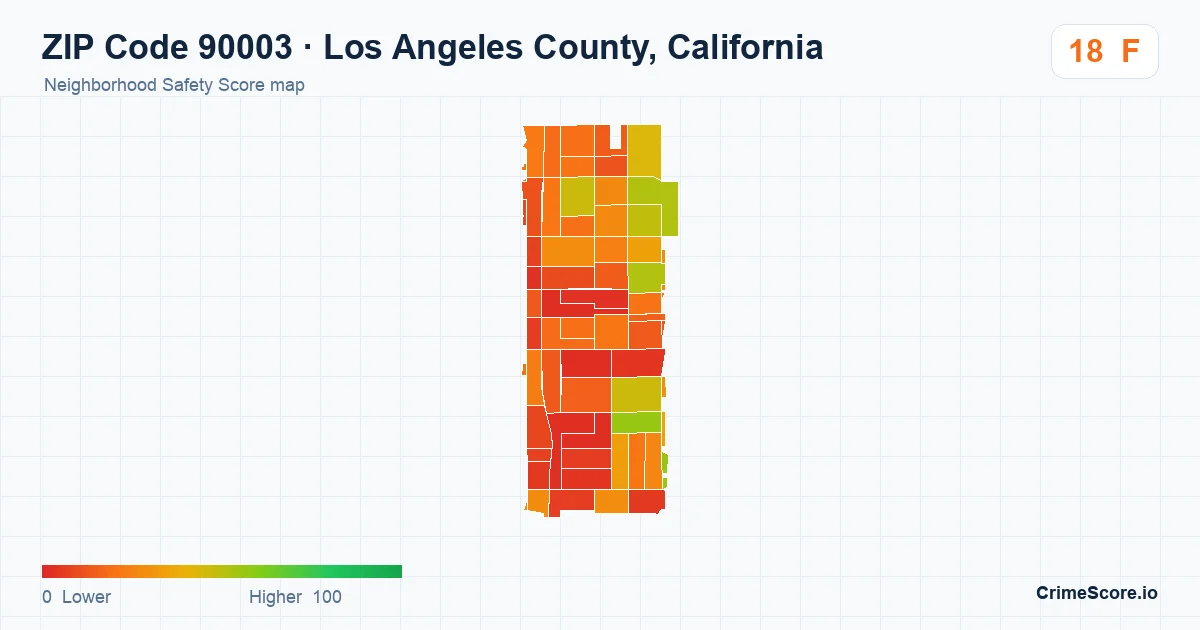 ZIP Code 90003 in Los Angeles County, California neighborhood Safety Score map