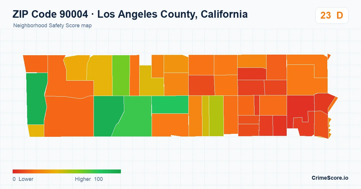 ZIP Code 90004 in Los Angeles County, California neighborhood Safety Score map