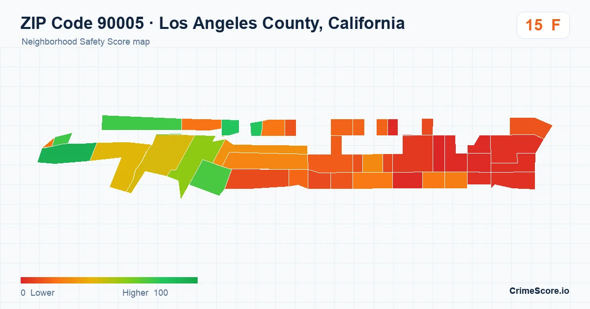ZIP Code 90005 in Los Angeles County, California neighborhood Safety Score map