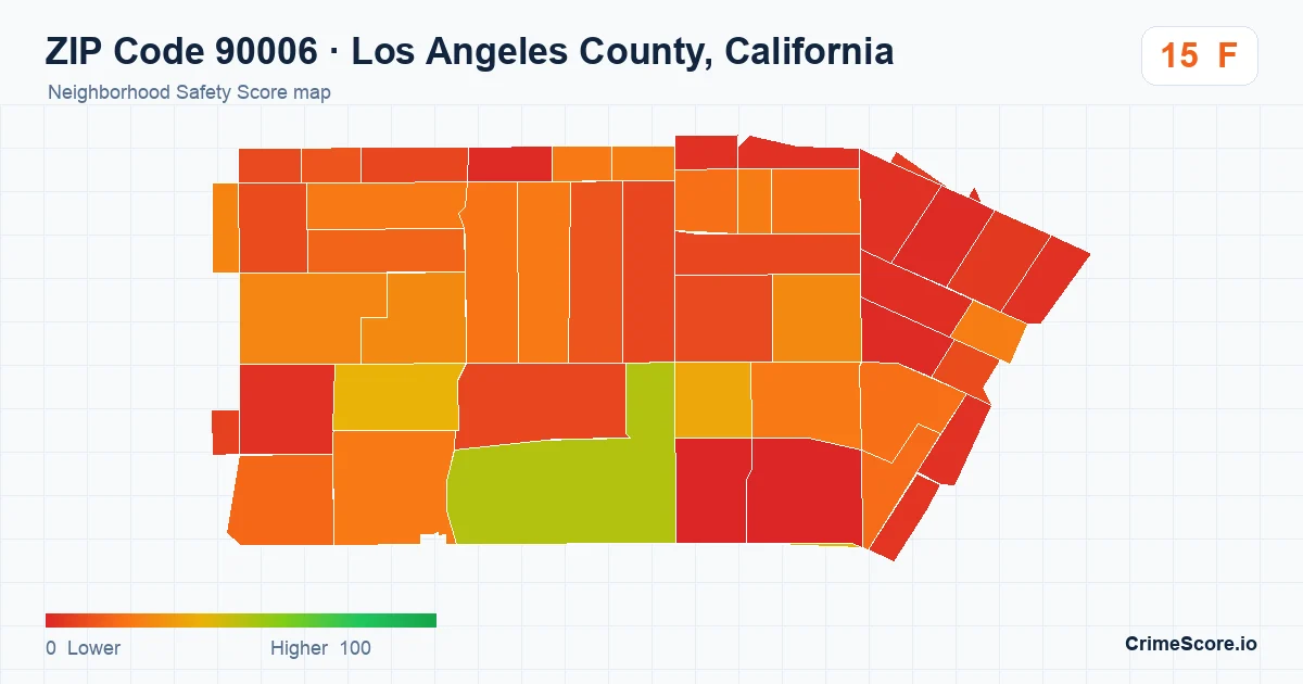 ZIP Code 90006 in Los Angeles County, California neighborhood Safety Score map