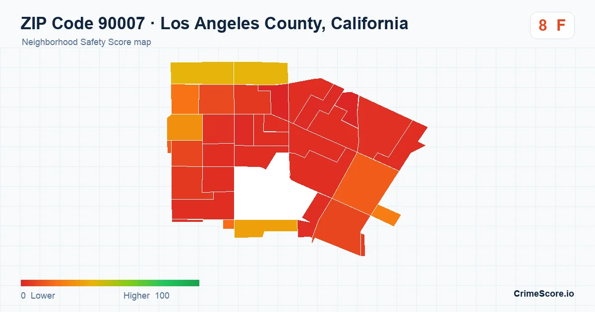 ZIP Code 90007 in Los Angeles County, California neighborhood Safety Score map