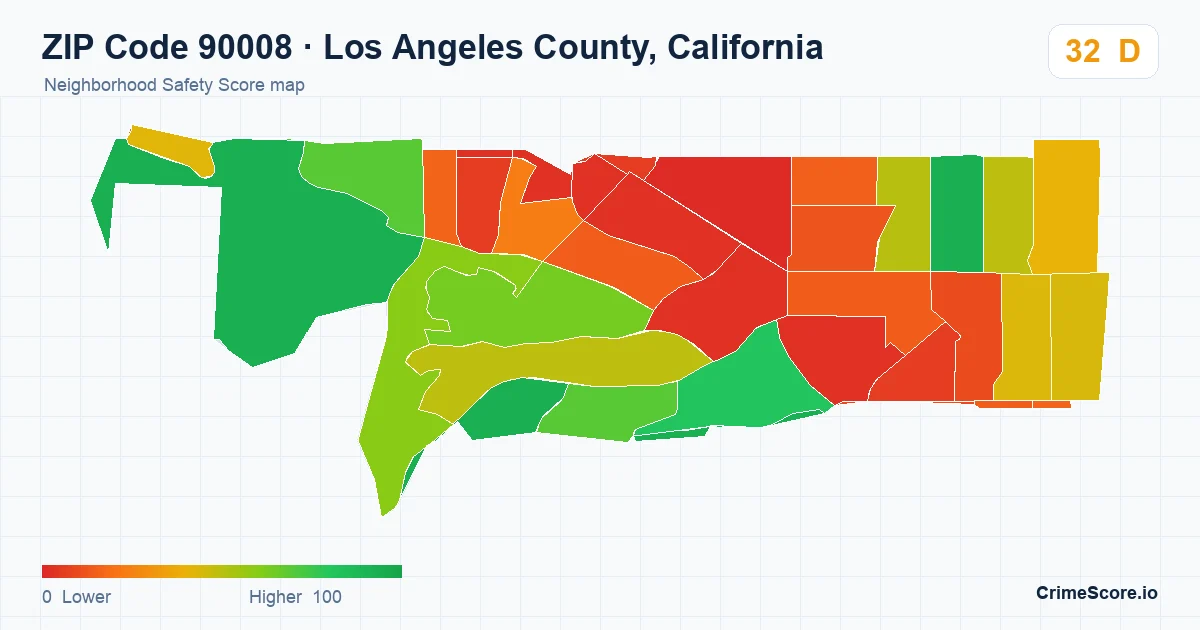 ZIP Code 90008 in Los Angeles County, California neighborhood Safety Score map