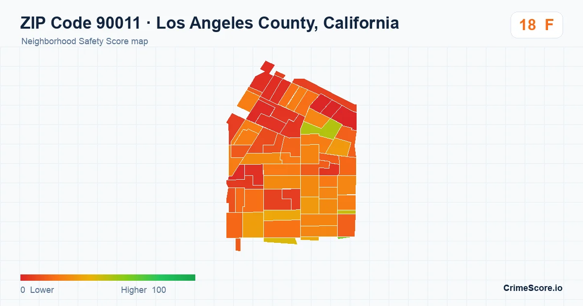 ZIP Code 90011 in Los Angeles County, California neighborhood Safety Score map