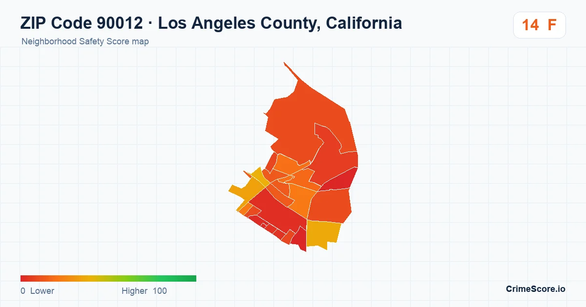 ZIP Code 90012 in Los Angeles County, California neighborhood Safety Score map