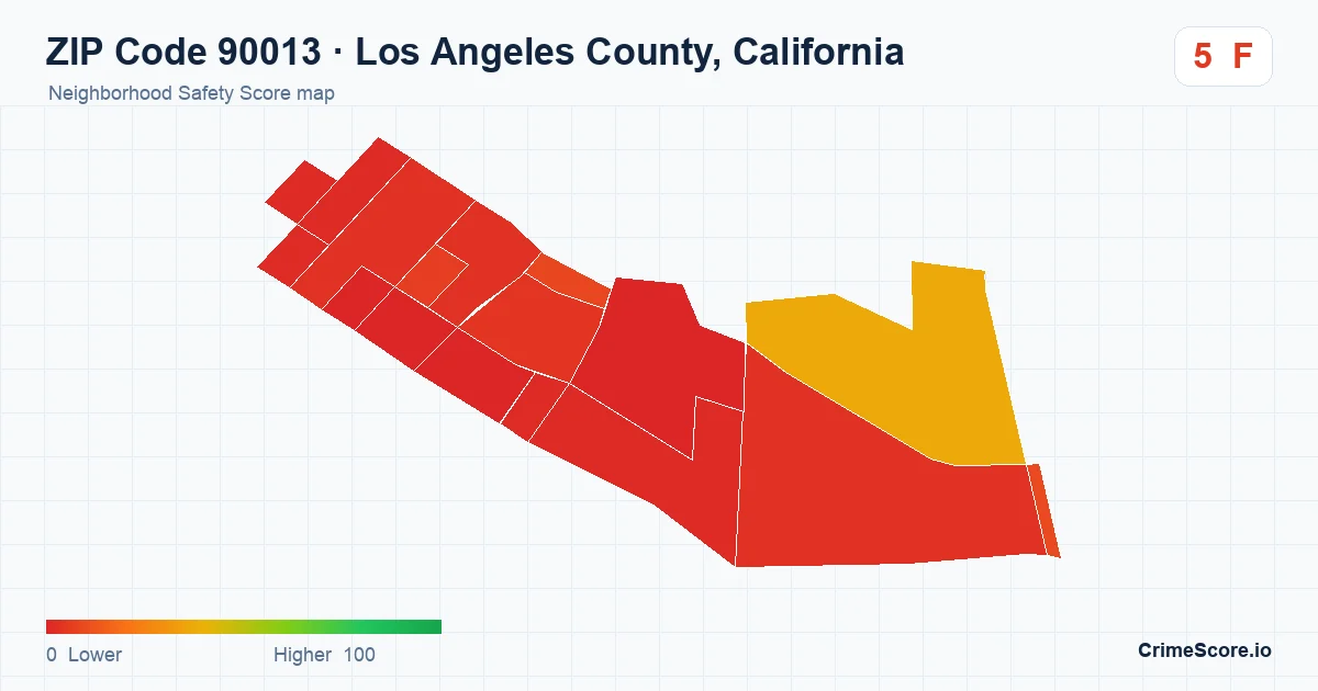 ZIP Code 90013 in Los Angeles County, California neighborhood Safety Score map