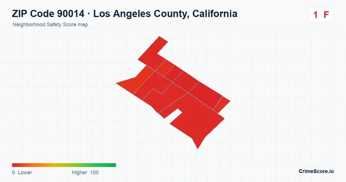ZIP Code 90014 in Los Angeles County, California neighborhood Safety Score map
