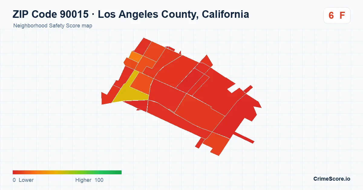 ZIP Code 90015 in Los Angeles County, California neighborhood Safety Score map