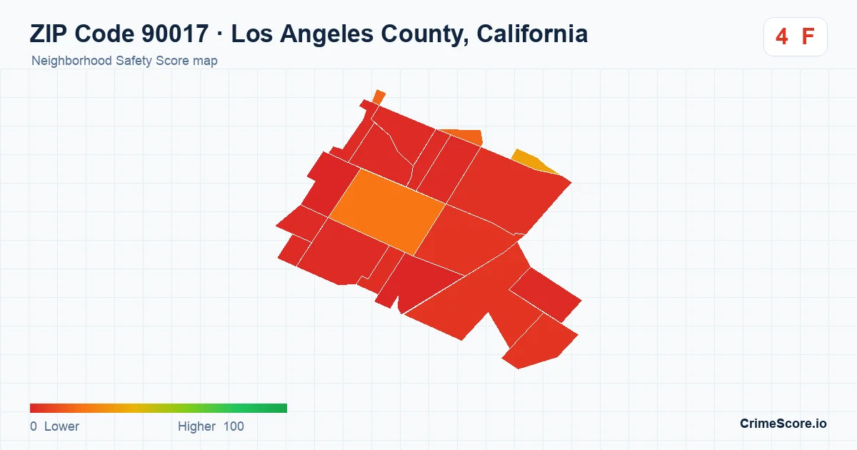 ZIP Code 90017 in Los Angeles County, California neighborhood Safety Score map