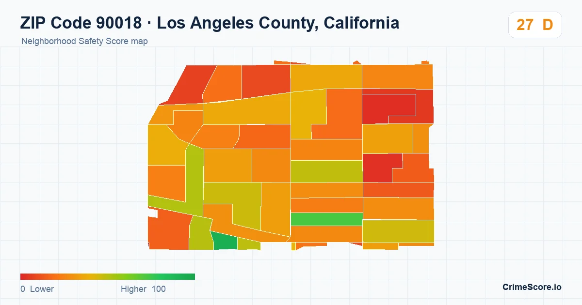 ZIP Code 90018 in Los Angeles County, California neighborhood Safety Score map