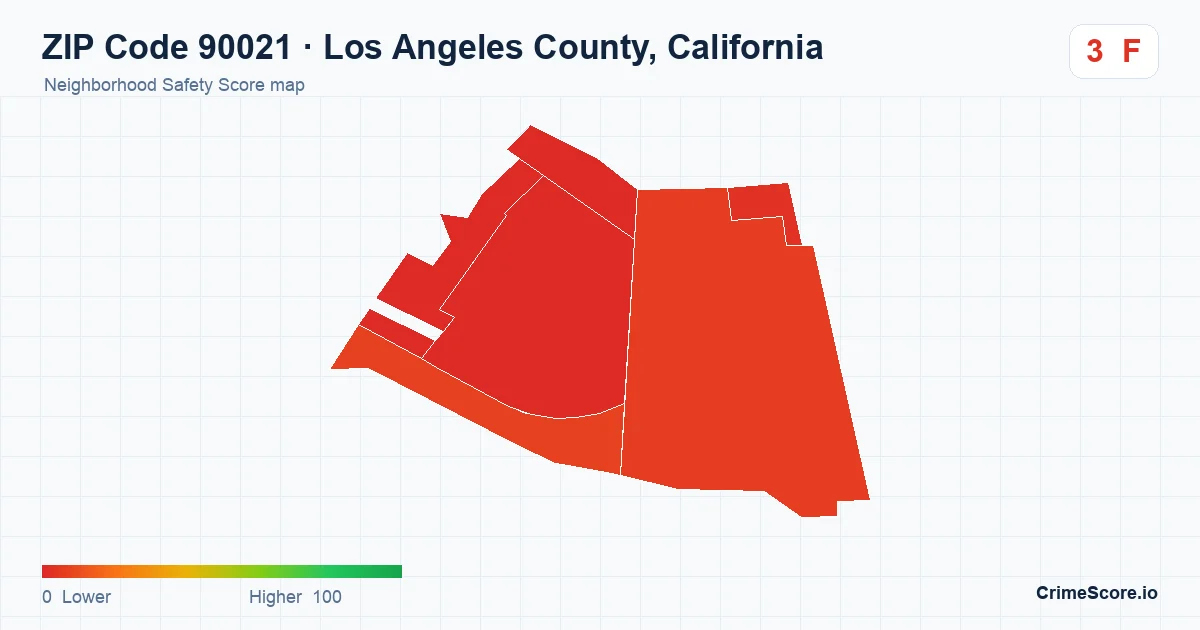 ZIP Code 90021 in Los Angeles County, California neighborhood Safety Score map