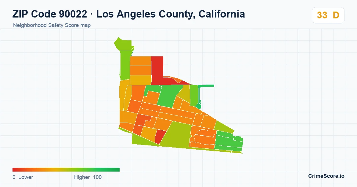 ZIP Code 90022 in Los Angeles County, California neighborhood Safety Score map