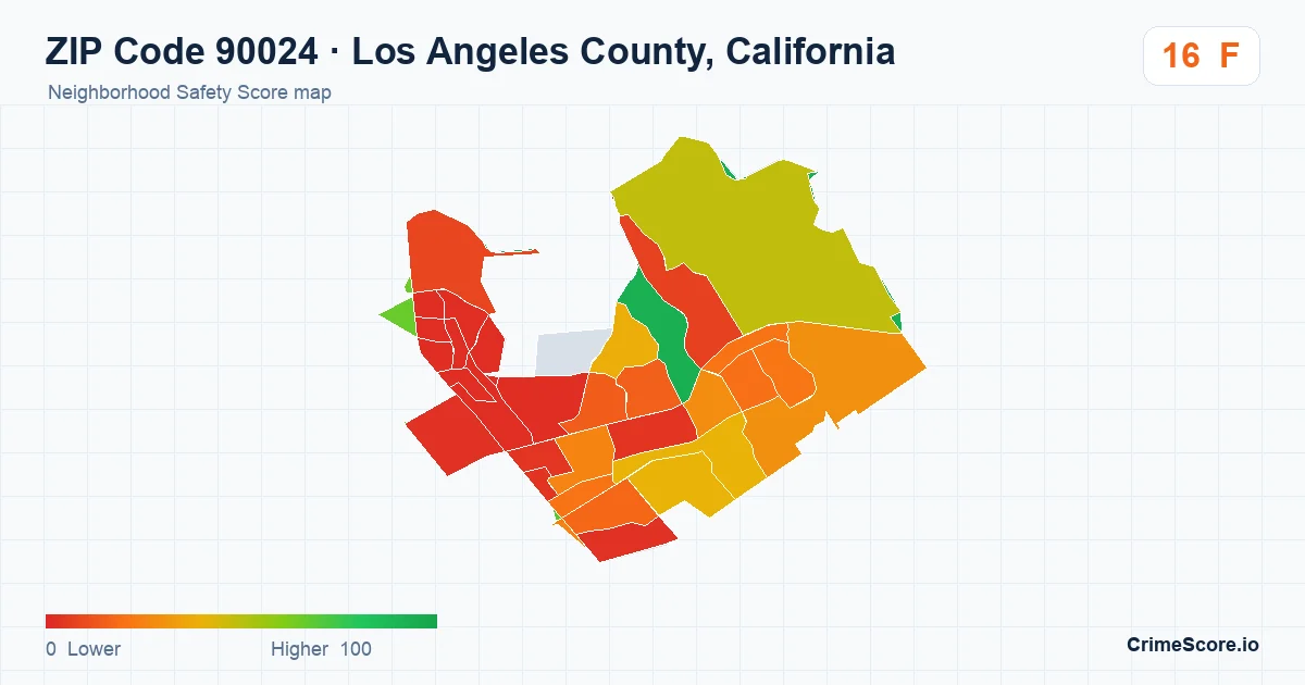 ZIP Code 90024 in Los Angeles County, California neighborhood Safety Score map