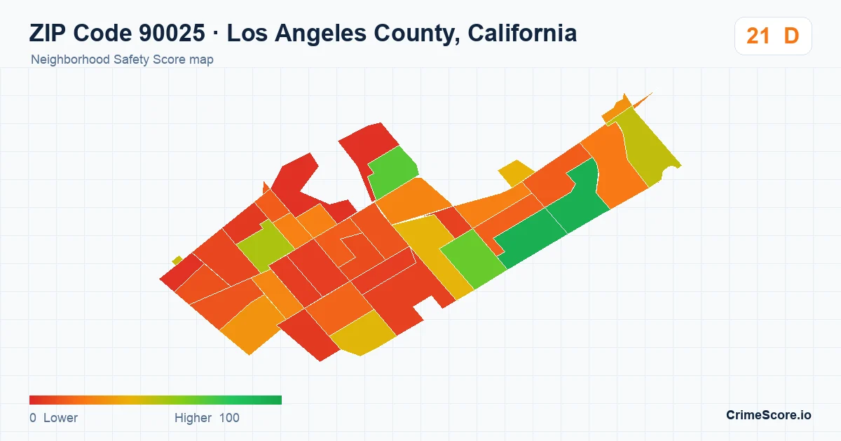 ZIP Code 90025 in Los Angeles County, California neighborhood Safety Score map