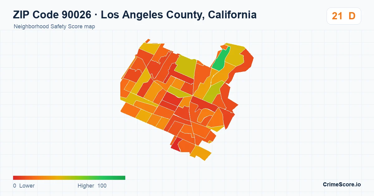 ZIP Code 90026 in Los Angeles County, California neighborhood Safety Score map