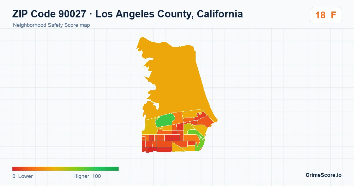 ZIP Code 90027 in Los Angeles County, California neighborhood Safety Score map