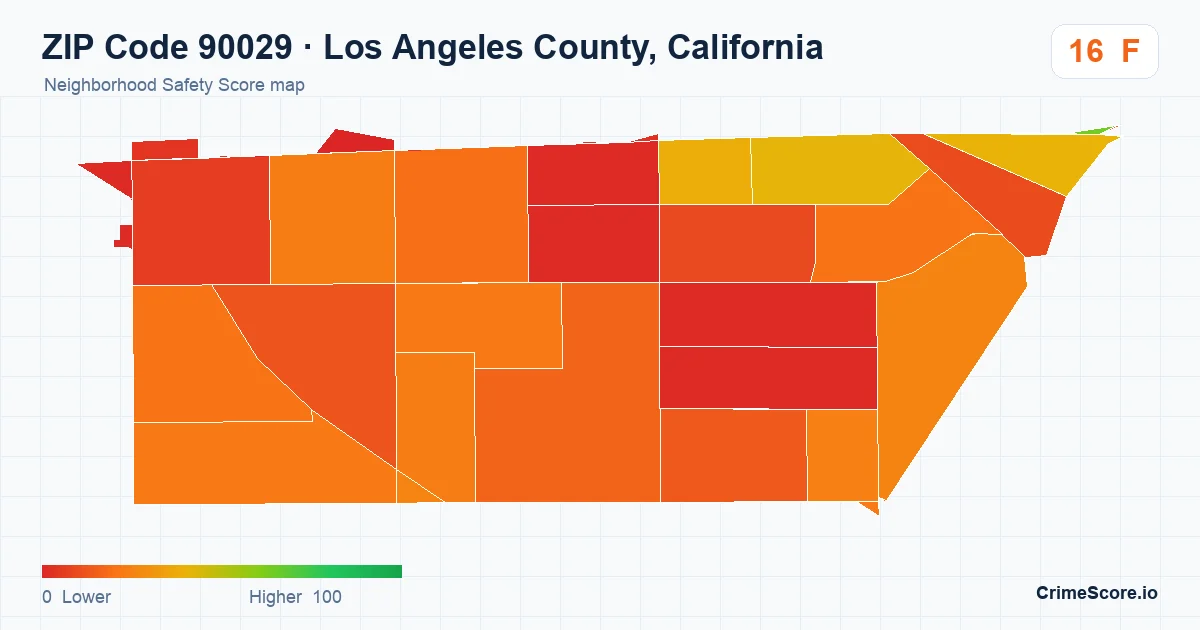 ZIP Code 90029 in Los Angeles County, California neighborhood Safety Score map